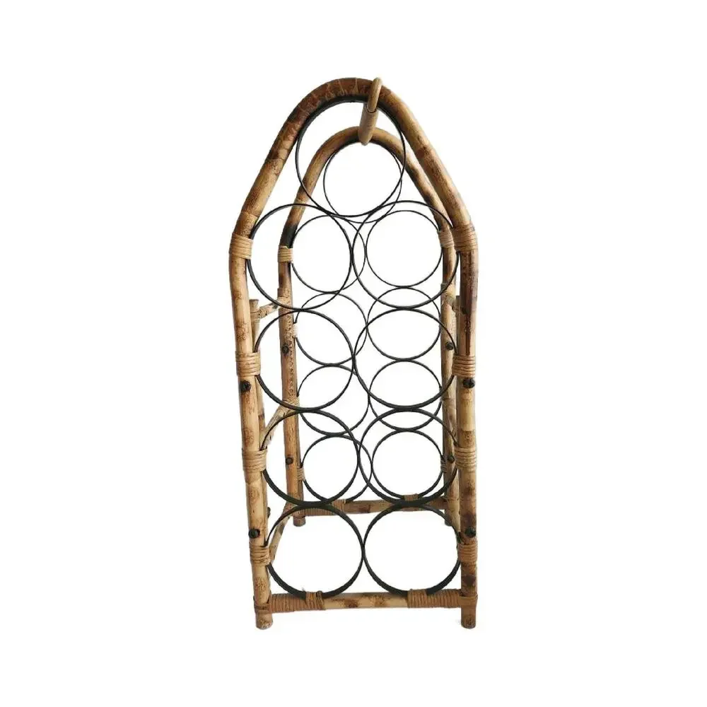 Mid Century Bamboo 9 Bottle Wine Rack